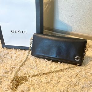 Gucci Black Wallet with Gold Chain